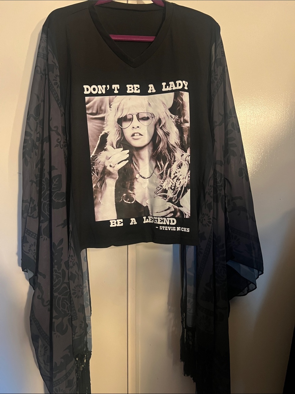 Don't Be a Lady Stevie Nicks Graphic V-Neck Top - Black